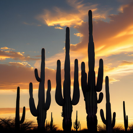 Saguaro cacti at sunset in Arizona, USA.の素材