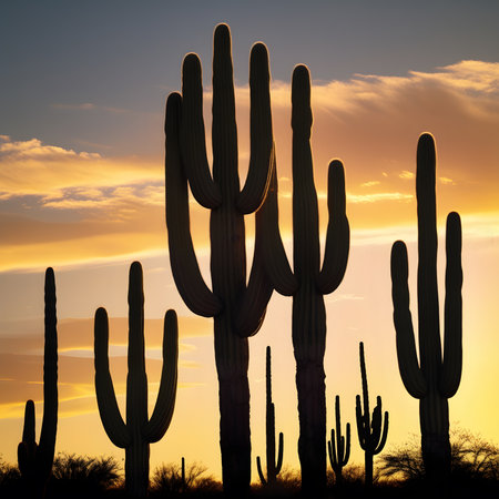 Saguaro cactus at sunset in Tucson, Arizona, USAの素材