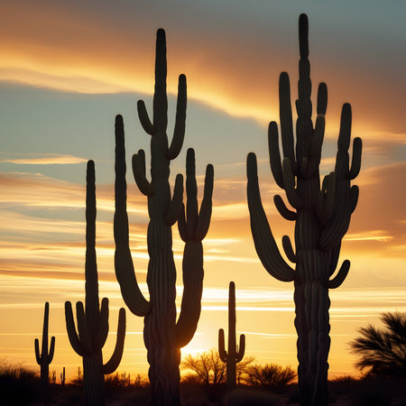 Saguaro Cactus at sunset in Tucson, Arizona, USAの素材