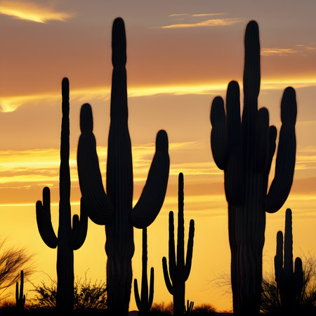 saguaro cactus at sunset in Arizona, United States of Americaの素材