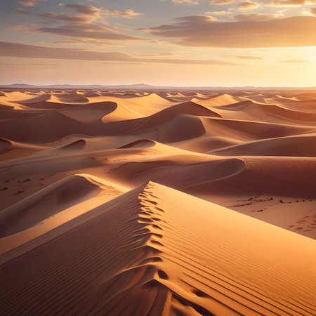 Sand dunes in the Sahara desert at sunset. Morocco, Africaの素材