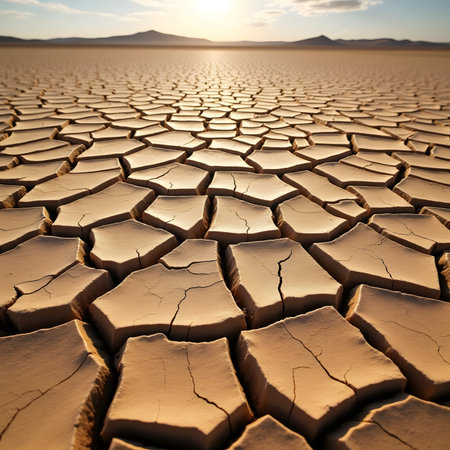 Dry and cracked earth in the desert. Global warming concept.の素材