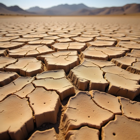 Dry and cracked earth in the desert. Global warming concept.の素材