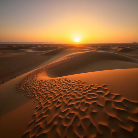 Sunset over the sand dunes in the Sahara desert, Moroccoの素材