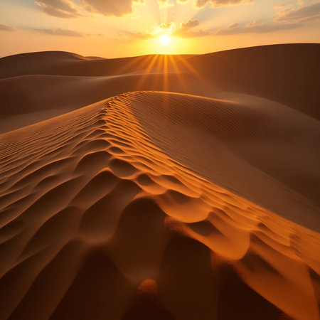 Sunset in the desert with sand dunes. 3d renderingの素材