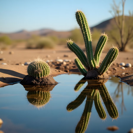 Cactuses in the desert of Saguaro National Park, Arizonaの素材