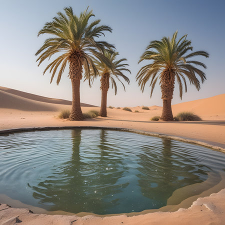 Beautiful landscape with palm trees and pond in the Sahara desert, Moroccoの素材