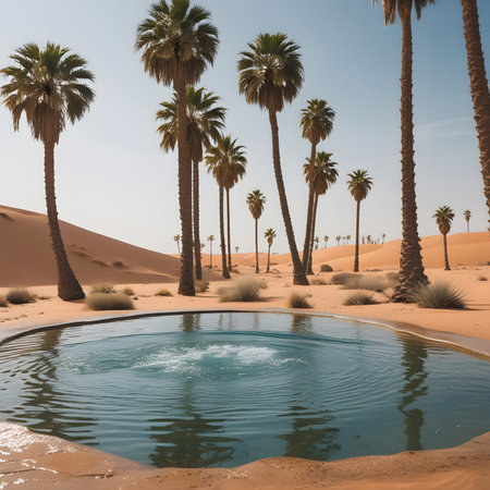 Beautiful view of a pool in the middle of the Sahara desertの素材
