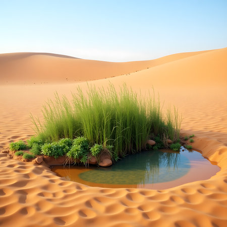 3d render of grass growing on sand dune in the desertの素材