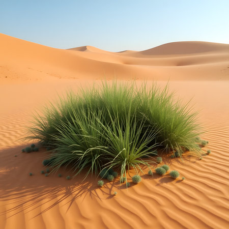 3D illustration of a grass in the sand dunes of the Sahara desertの素材