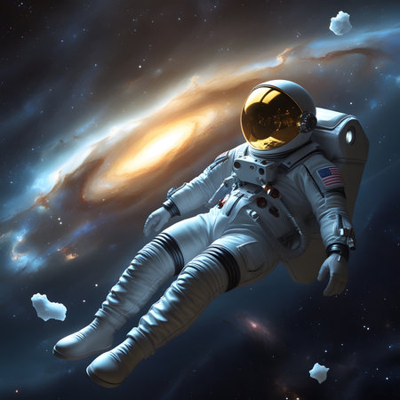 Astronaut in outer space. Mixed media. Elements of this image furnished by NASAの素材