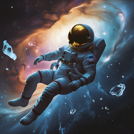 Astronaut in outer space. Science fiction art. 3D renderingの素材