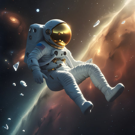 Astronaut floating in the space. Mixed media. Mixed mediaの素材