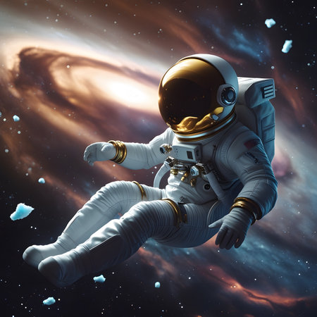 Astronaut in outer space. Mixed media. Mixed media. Mixed mediaの素材