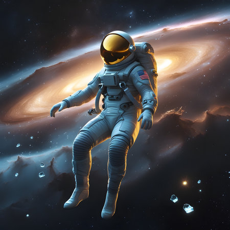 Astronaut in outer space. Science fiction art. 3D renderingの素材