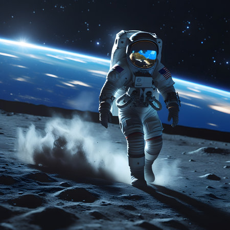 Astronaut in outer space. Science fiction. 3D renderingの素材
