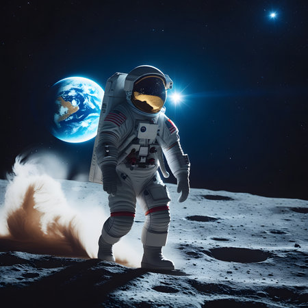 Astronaut on the moon surface. Mixed media. Mixed mediaの素材