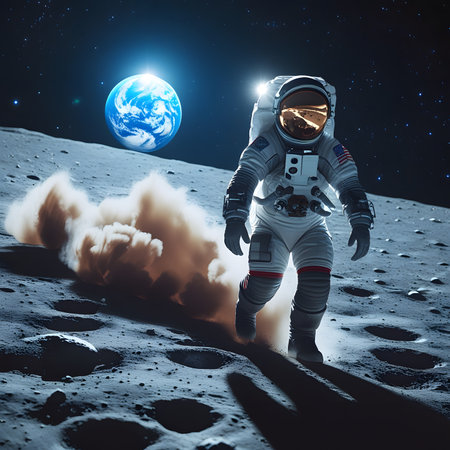 Astronaut in outer space against the background of the planet.の素材