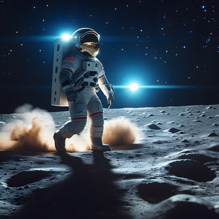 Astronaut walking on the moon. Mixed media. Mixed mediaの素材