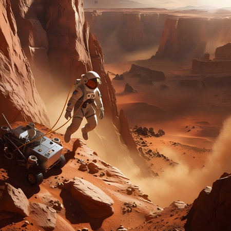 Astronaut in desert landscape. 3D illustration. Elements of this image furnished by NASAの素材