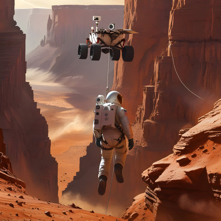 Astronaut in the desert. 3D illustration. Science fiction.の素材
