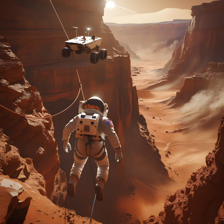 Astronaut flying in the desert. 3D Rendering.の素材