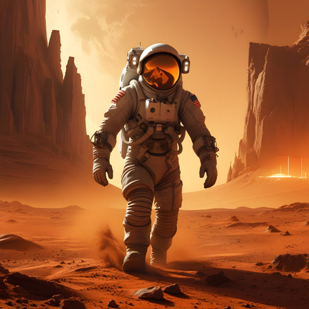 Astronaut in the desert. 3D rendering. Fantasy landscape.の素材
