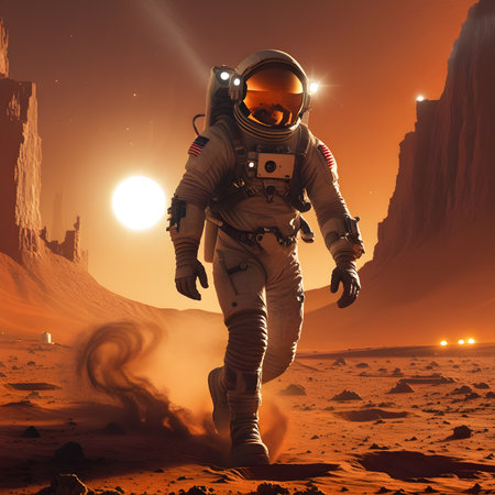 Astronaut in the desert. 3D illustration. Elements of this image furnished by NASAの素材