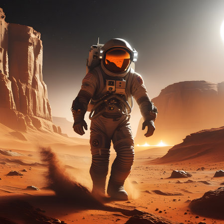 Astronaut in the desert. 3d rendering. Computer digital drawing.の素材