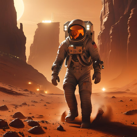 Astronaut in the desert. 3D rendering. Elements of this image furnished by NASAの素材