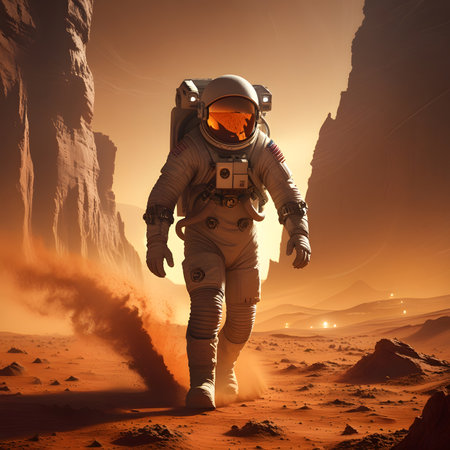 Astronaut in the desert. 3D rendering. Elements of this image furnished by NASAの素材