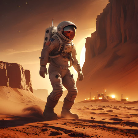 Astronaut in the desert. 3D illustration. Elements of this image furnished by NASAの素材