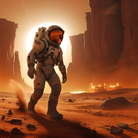 Astronaut in the desert. 3D rendering. Elements of this image furnished by NASAの素材