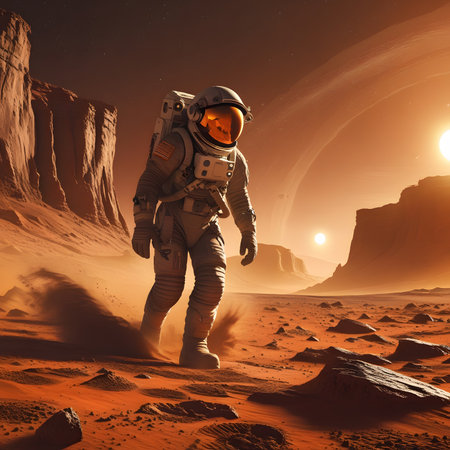 Astronaut in the desert. 3D render. Elements of this image furnished by NASAの素材