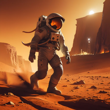 Astronaut in the desert. 3d rendering. Elements of this image furnished by NASAの素材