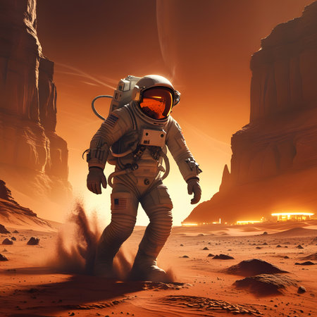 Astronaut in the desert. 3D render of astronaut in the desert.の素材