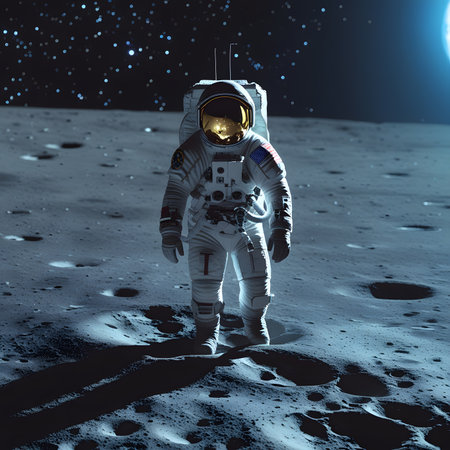 Astronaut in outer space. Science fiction. 3D renderingの素材