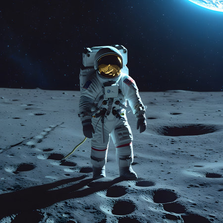 Astronaut in the moonlight. 3D rendering. Elements of this image furnished by NASAの素材