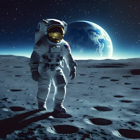 Astronaut in outer space against the background of the planet.の素材