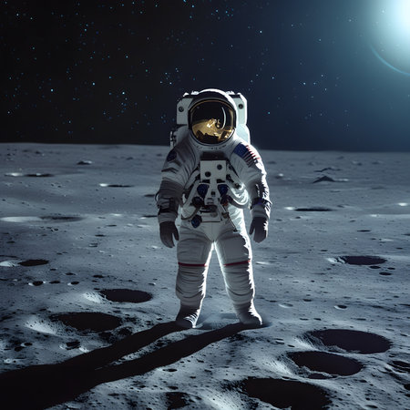 Astronaut on the moon surface. Mixed media. Mixed mediaの素材