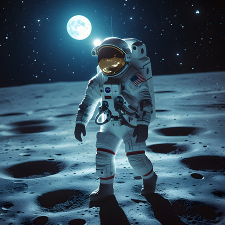 Astronaut in outer space against the background of the moon.の素材