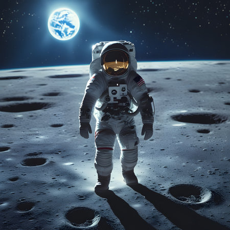 Astronaut in outer space against the background of the moon.の素材