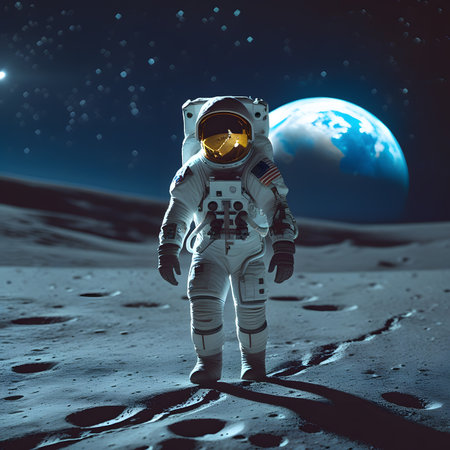 Astronaut on the moon surface. Mixed media. Mixed mediaの素材