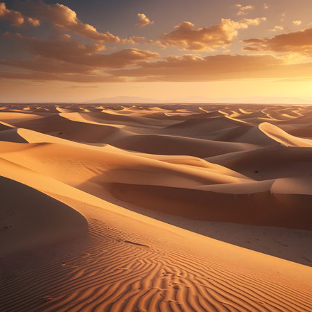 Sunset over sand dunes in the Sahara desert, Morocco.の素材