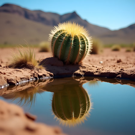 cactus in the desert with reflection in water, 3d illustrationの素材