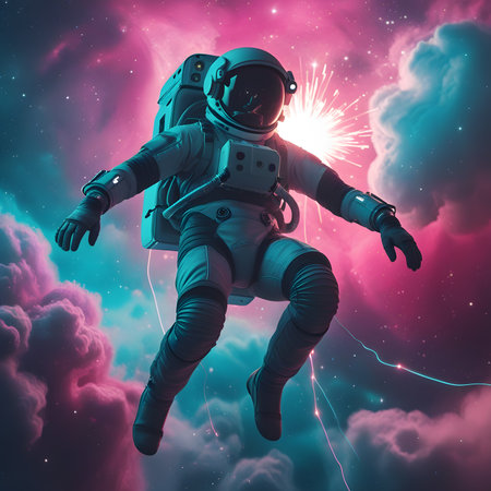Astronaut flying in outer space. 3d illustration. Elements of this image furnished by NASAの素材