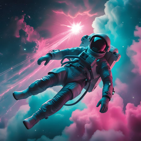 Astronaut in space against the background of a beautiful sky.の素材