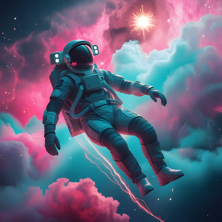 Astronaut in outer space. Science fiction art. 3D renderingの素材