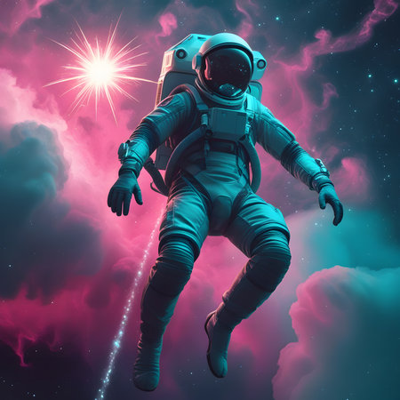 Astronaut in outer space. Science fiction art. 3D renderingの素材