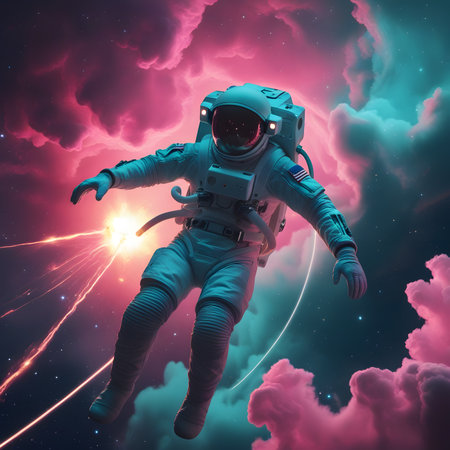 Astronaut in outer space. Science fiction art. 3D renderingの素材